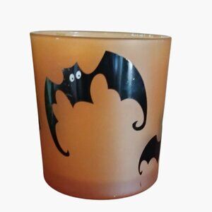 Halloween Candle Holder Boo Bat Orange Glass